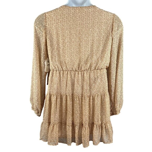 Altard State NWT Womens M Animal Print Ruffle Sheer Tiered Faux Wrap Dress Boho - Picture 3 of 16